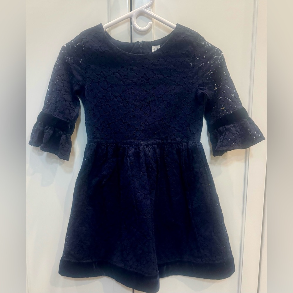 GAP Kids Navy Lace Dress with Velvet Trim - Size M - EUC